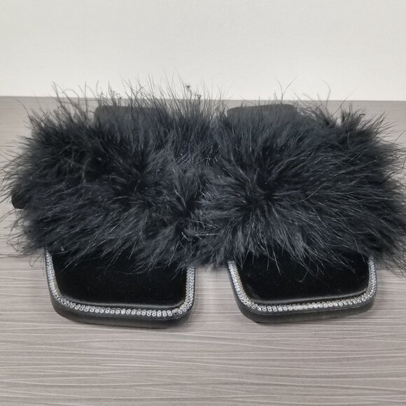 Jeffrey Campbell Acelynn Faux Fur Slides, Black, Women’s Size 9 M - Picture 2 of 6